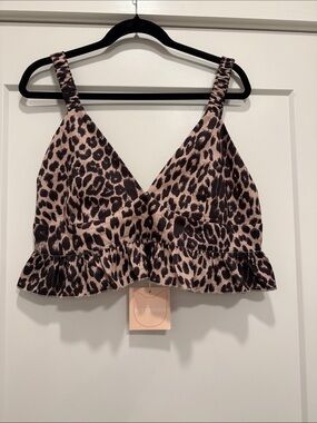 Kittenish Brown and Cream Leopard Print Ruffle Bralette